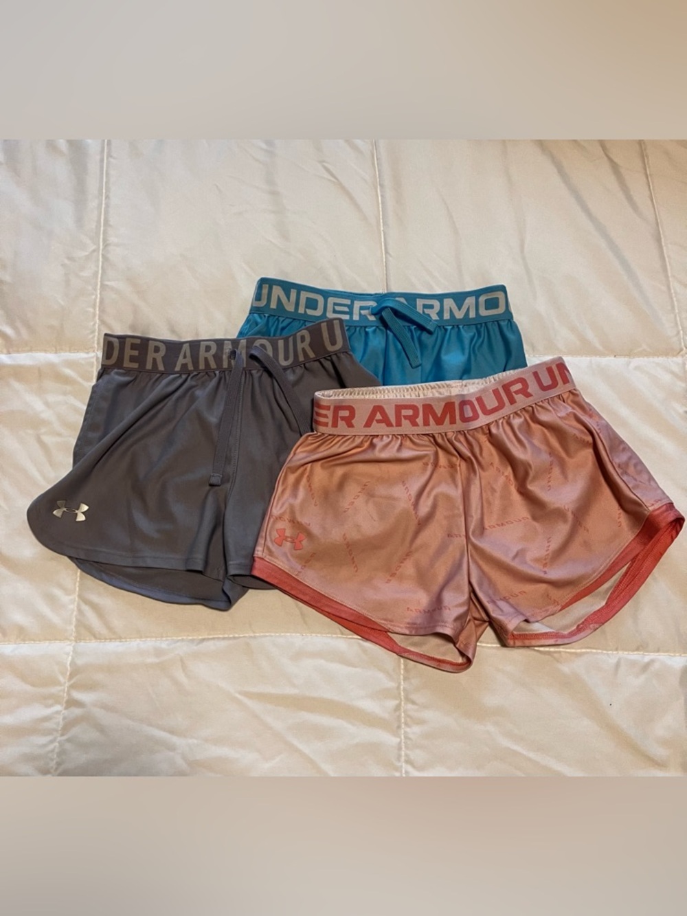 Under Armour Kid's Athletic Shorts Bundle - Purple Gray, Teal, Pink - Size M